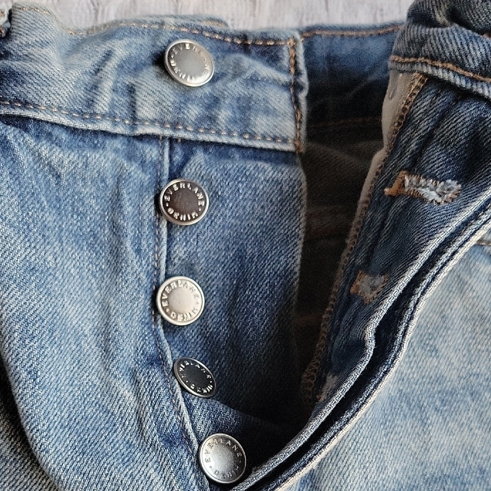 Everlane Blue Jean Shorts High-Waisted Distressed Size 24 - Picture 10 of 10